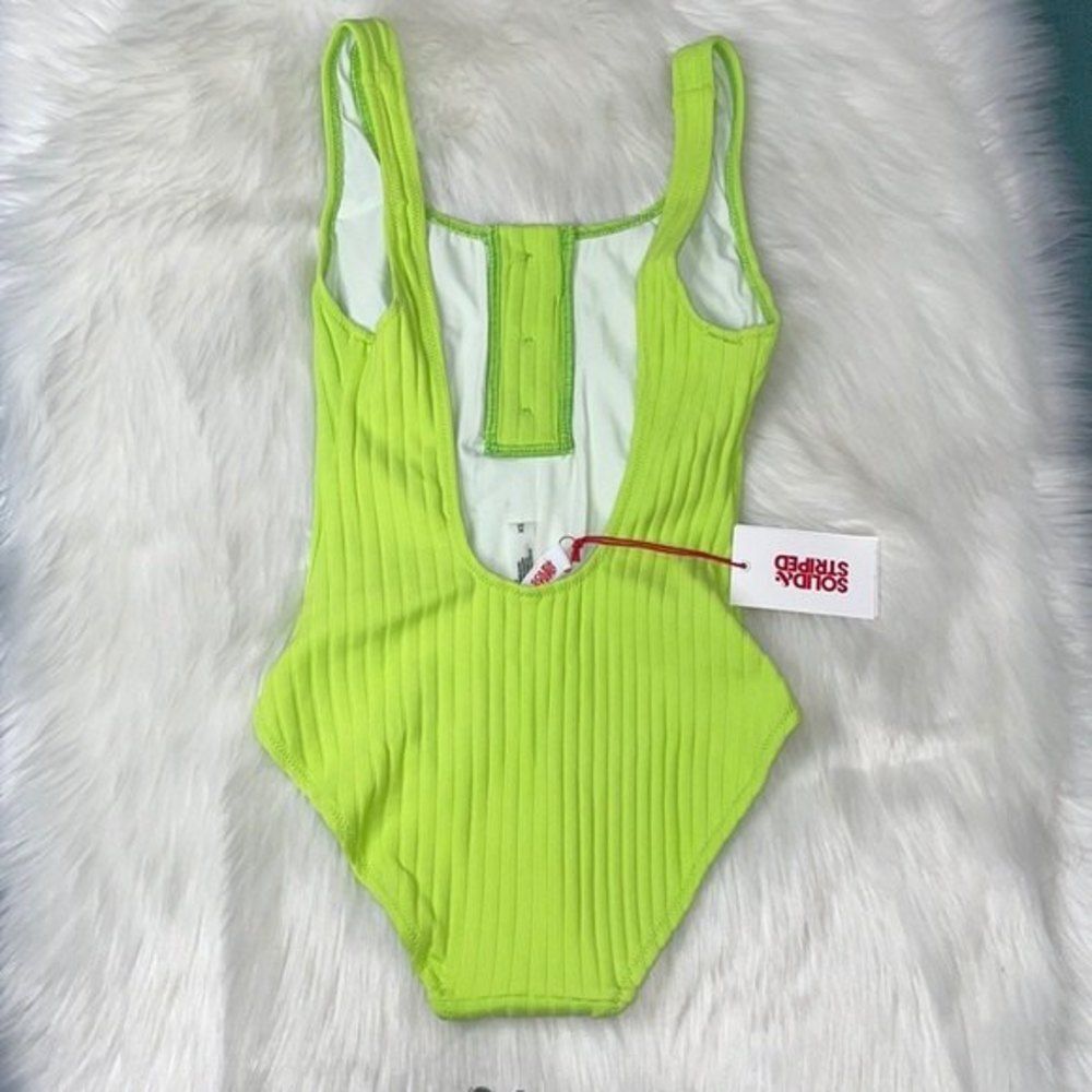 SOLID AND STRIPED Womens The Anne-Marie in Chartreuse Rib Button Swimsuit Sz XS - Picture 6 of 10